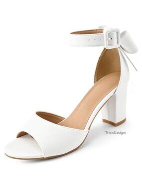Block Heel Sandals Faux Leather 3'' Stable Heel Bride Wedding